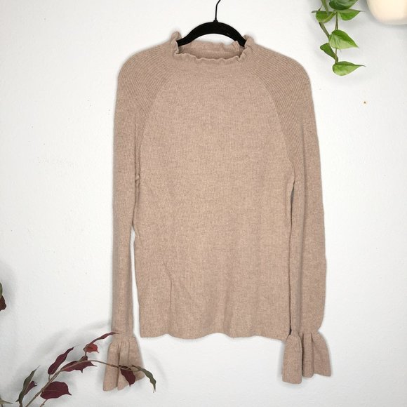 Banana Republic Sweaters - Banana Republic Ruffle Sleeve Cuff Wool Cashmere Brown Ribbed Sweater Medium